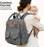 Diaper Bag Backpack - Large Diaper Bag with Portable Changing Pad as Baby Shower Gifts, Lightweight Waterproof Unisex Travel Baby Bag with 4 Insulated Pockets and Stroller Buckles, Dark Grey