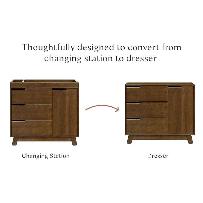 Babyletto Hudson Changing Table Dresser Combo w/Removable Tray - GREENGUARD Gold Certified 3-Drawer Baby Dresser with Table Top & Side Cabinet - Diaper Changing Station for Nursery, Easy to Assemble