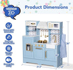 Play Kitchen for Kids, Wooden Children Kitchen Playset w/Coffee Maker, Oven, Stove, Sink, Apron, Ice Maker, Cookware, Kids Toy Kitchen Set for Toddler Girls Boys Pretend Play Toy Gift Ages 3+