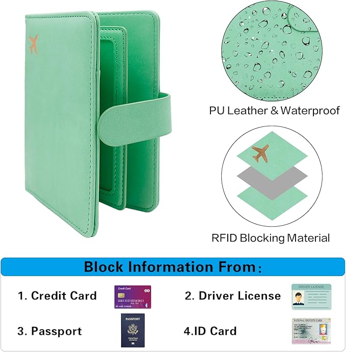 Melsbrinna Rfid Passport Holder for Travel women/Men, Cute Passport Wallet Rfid Blocking Card Slots, Rfid Passport Cover/CaseTravel Wallet, Passport Book Holder (1, Green3)