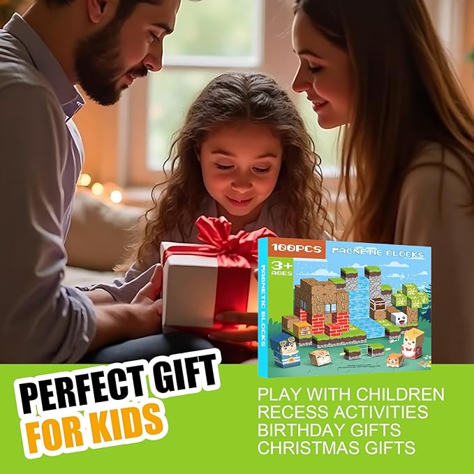 Magnetic Blocks 100 PCS Magnetic Building Blocks, 3+ STEM Montessori Sensory Toys, Magnetic Cube for for 3 4 5 6 7 8 9 10 11 12 8-12 Years Old Boys & Girls Birthday Gifts