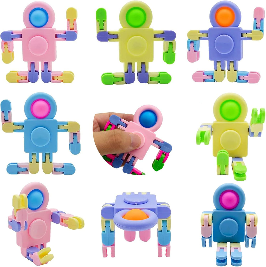 8 Pack Funny Sensory Fidget Toys, DIY Deformable Robot Fingertip Toys for Kids Adults, Pop Chain Toy for Christmas Birthday Party Favors Gifts,Classroom Supplies Prizes (Random Color)
