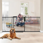 HOOEN 30" Tall Extra Wide Baby Gates for Doorways Stairs 76 to 86 in Large Long Pressure Mounted Pet Dog Gate Metal Tension Indoor Child Safety Gates with Extension Kits
