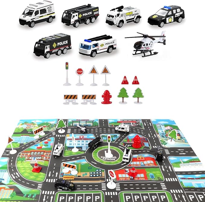 Dwi Dowellin Toddler Toys Car for Boys:Boy Toy Transport Cargo Airplane|Kid Toys 20 in 1 Carrier Vehicle Police Toys for Kids Age 2-4 3-5 4-7 Year Old Boys Girls