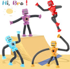 Pop Tubes LED Robot 4 Pcs Light Up Fidget Tubes Sensory Toys Robot Telescopic Suction Cup, Toddler Autism Stress Relief Stocking Stuffers Halloween Party Favors Travel Toys for Kids