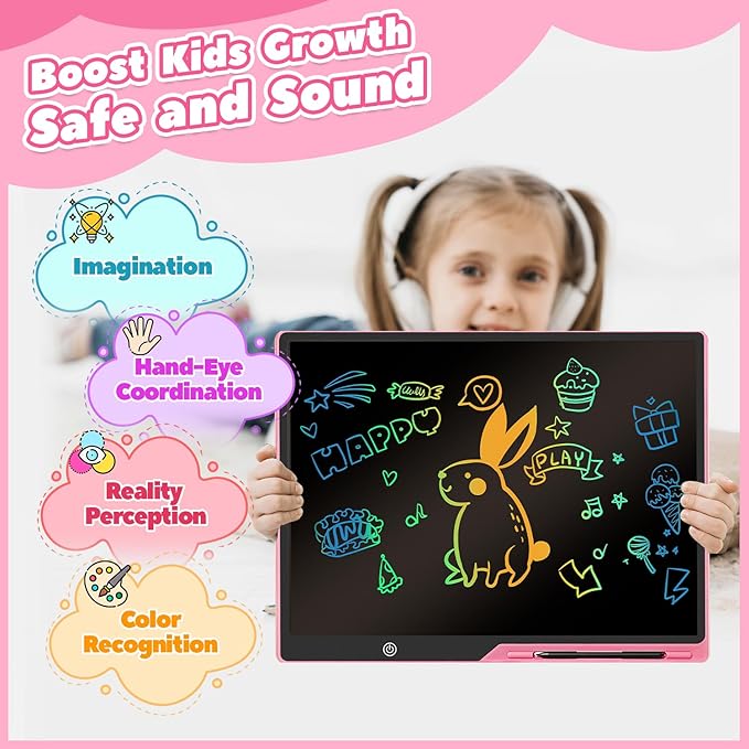 LCD Writing Tablet for Kids, Rechargeable 21 Inch Doodle Board,Easter Basket Stuffers,Preschool Learning Toys Christmas Birthday Gift 3 4 5 6 7 Year Old Girls Boys (Pink)