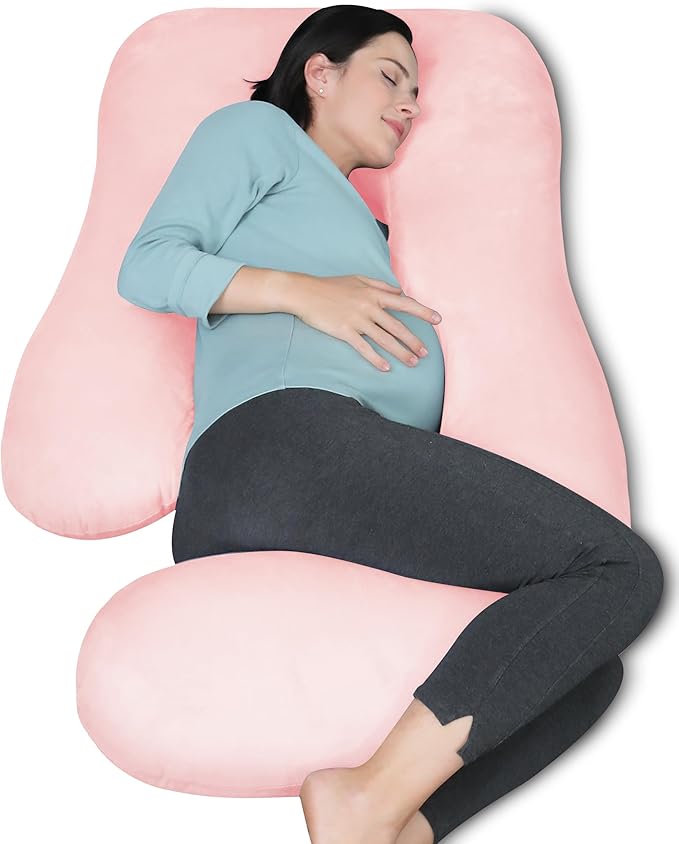 MOON PARK Pregnancy Pillows for Sleeping - U Shaped Full Body Maternity Pillow with Removable Cover - Support for Back, Legs, Belly, HIPS - 57 Inch Pregnancy Pillow for Women - Pink