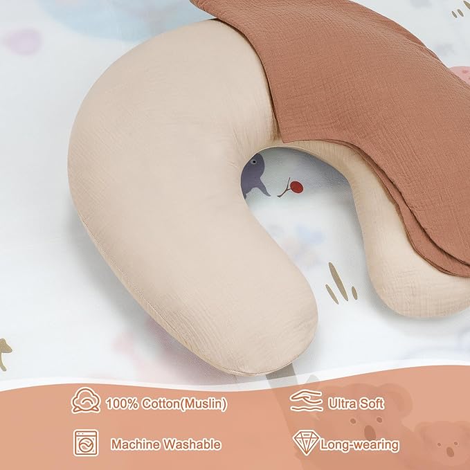 Accmor 2 Pack Muslin Nursing Pillow Covers, 100% Cotton Soft Nursing Covers for Breastfeeding Pillows, Slipcover for Baby Girls Boys Newborn