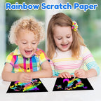 ZMLM Scratch Art Crafts Boys Gifts, 60 Rainbow Scratch Paper Art Gifts for 3 4 5 6 7 8 9 10 Years Old Girls and Boys Kids, Arts and Crafts for Kids 4-6 Birthday Toys and Games Activities Gift (Blue)
