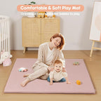 Padded Baby Play Mat, Super Soft Vegan Leather Floor Mat for Baby Girls and Boys, 48x48 Non-Slip Thick Foam Cushioned Play Mat for Babies 6-12 Months, Fits Nicely Into 50x50 Playpen Mat, Pink