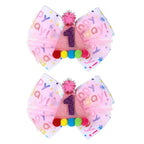 Birthday Hair Bow for Baby Girls 1 2 3 4 5 6 Year Old Sprinkle Hair Clips Happy Birthday Decorations for Girls Toddlers With Pom-Poms Ice Cream Candy Party Pink Hair Accessories for 1st Sweet Party