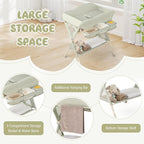 BABY JOY Portable Baby Changing Table, Foldable Diaper Changing Station w/Wheels, Adjustable Height, Large Storage Rack, Water Basin, Safety Belt, Mobile Nursery Organizer for Newborn Infant (Green)