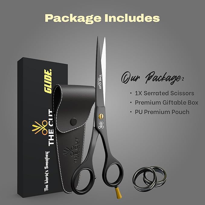 The Cut Factory® 6.5” Matte Black Luxury Hair Scissors – Ultra-Sharp High Carbon Steel Barber Shears for Men, Women & Kids – Gift-Boxed with Leather Pouch – Precision Cutting for Salon & Home
