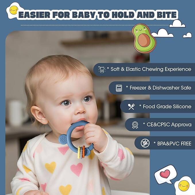 Baby Fruit Food Feeder & Breastmilk Popsicle Molds for Teething Relief, Baby Feeding Sets, 1 Freezer Tray with Lid & 1 Teether Toy & 1 Silicone Teething Pacifier Feeder, Extra Food Pouches (Blue)