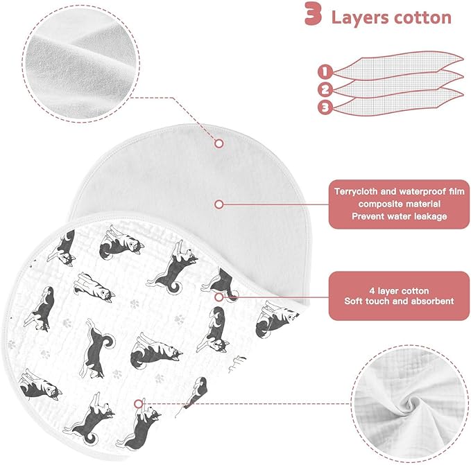 1 Pack Muslin Burp Cloths Husky Dogs White Cotton Baby Burp Cloths Ultra Absorbent Soft Burping Cloth Washcloths for Baby Boys Girls 22x11 Inch
