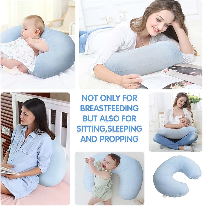 LAT Waterproof Nursing Pillow for Breastfeeding,Waterproof Removable Cover,Ergonomic Breast Feeding Pillows Baby for Baby Boys and Girls,Machine Washable(Blue)