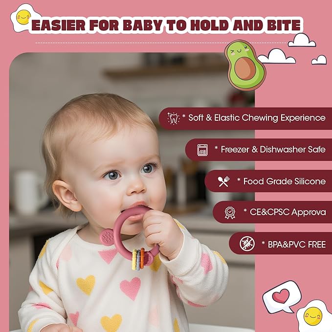 Baby Fruit Food Feeder & Breastmilk Popsicle Molds for Teething Relief, Baby Feeding Sets, 1 Freezer Tray with Lid & 1 Teether Toy & 1 Silicone Teething Pacifier Feeder, Extra Food Pouches (Red)