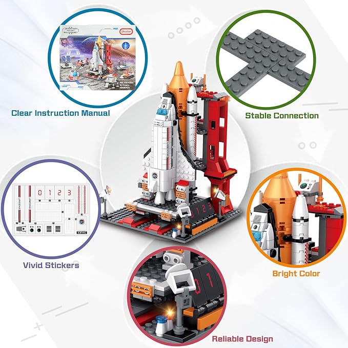 Space Exploration Shuttle Toys for 8-12 and 8-14 Years Boys Kids, 1008pcs 7 Models Aerospace Building Set with Heavy Transport Rocket and Launcher, Educational Construction Toy
