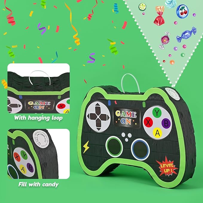 WERNNSAI Video Game Controller Piñata - Game Party Supplies Piñata Bundle with Blindfold and Bat for Boys Kids Gaming Theme Birthday Party Game Carnival Activity Decorations (15.7" x 12.2" x 3.1")