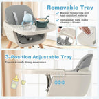 HONEY JOY High Chair, 3-in-1 Eat & Grow Wooden Highchair/Toddler Chair with Removable Tray, 5-Point Harness, PU Cushion and Footrest for Baby, High Chair for Babies and Toddlers(Gray)