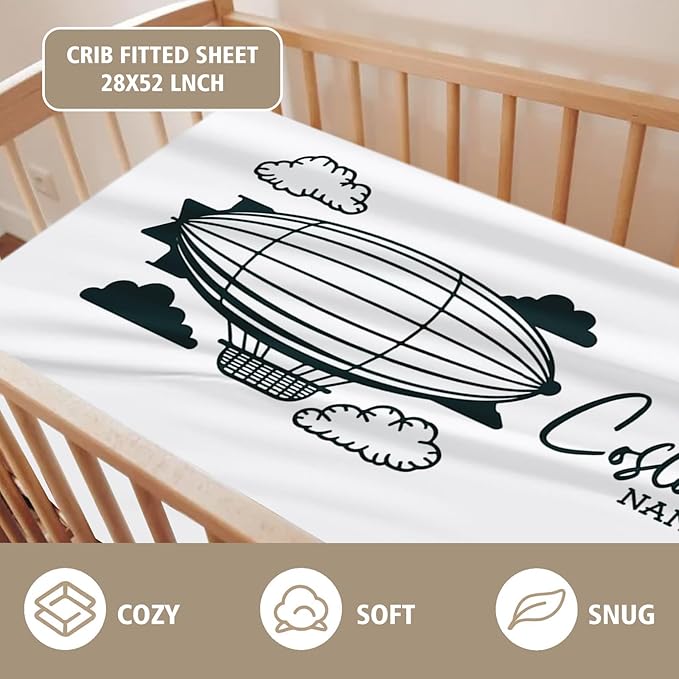Personalized Baby Crib Bedding Set, Custom Name Glider Balloon Pattern Nursery Bedding Set 3 Pcs, Baby Blanket Fitted Crib Sheet Changing Pad Cover, Personalized Nursery Decor Gift for Newborns Boys