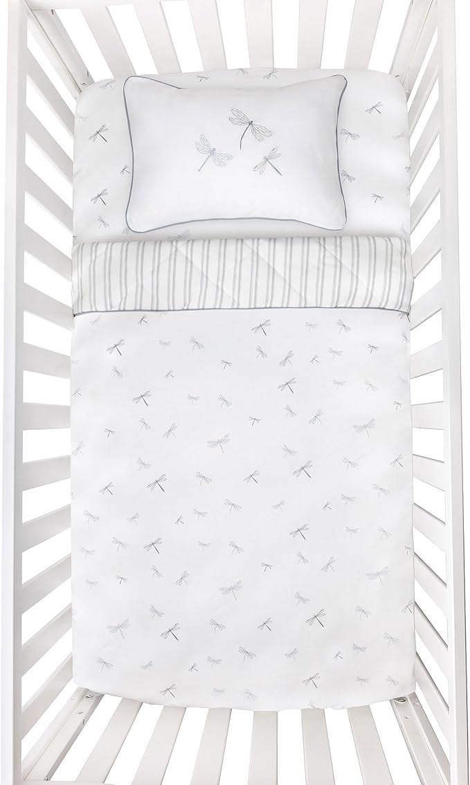 Ely's & Co. Crib Bedding Set for Boys, Toddler Bedding Set, 5 Piece Set - 2 Fitted Crib Sheets/Toddler Bed Sheets, Quilted Comforter and Decorative Pillow with Insert, Dragonfly + Stripe Collection