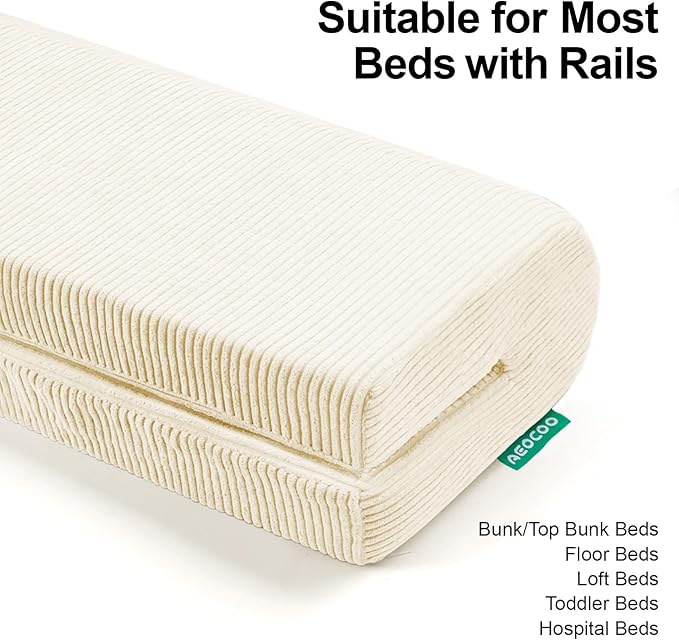 Bed Rail Bumpers Protector, Hospital Bed Rails Padding, Loft Beds and Bunk Beds Bumpers Protector, Premium Soft Memory Foam - Anti-Bump | Fall Prevention, Size 35.4 x 5.5 x 7.9 Inches, Beige