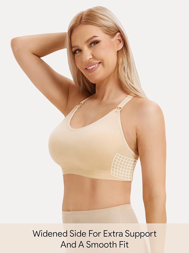 Angelhood Nursing Bras for Breastfeeding, Seamless Nursing Sports Bra Support Yoga Maternity Bras Pregnancy Sleep Bralette