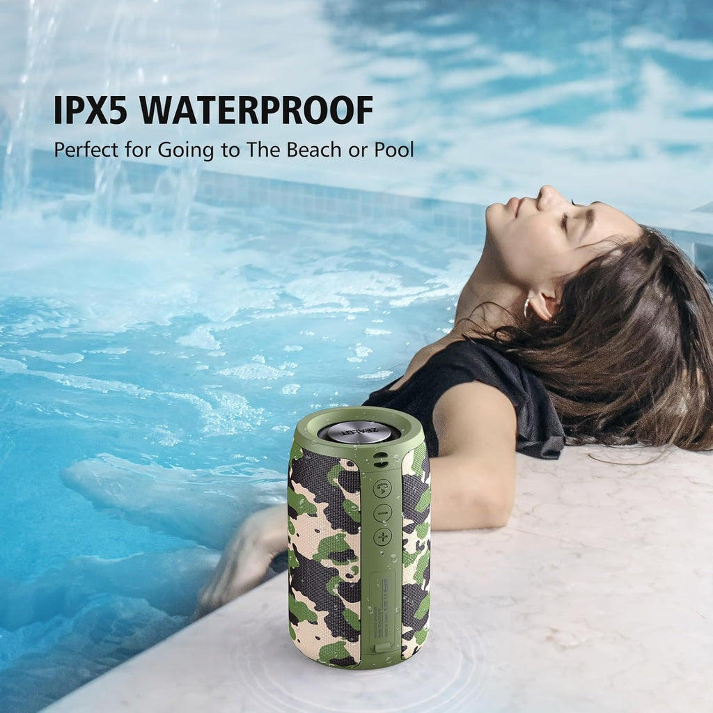 ZEALOT Portable Bluetooth Speaker, S32 Outdoor Speaker, Waterproof IPX5, Dual Pairing, Stereo Sound/TF Card/USB/AUX Competible for iPhone14 Samsung Home/Hiking/Fishing- Camo