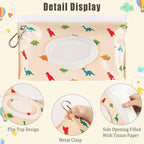 FEBSNOW 2 Pack Baby Wipes Dispenser, Portable Refillable Wipe Holder Baby Wipes Container Travel Wipes Case Reusable Wet Wipes Pouch (Dinosaur, Car)