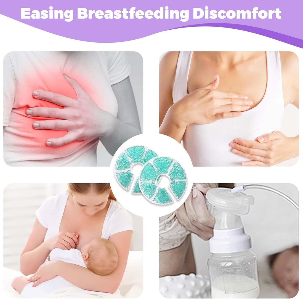 Breast Therapy Ice Packs, Hot and Cold Breast Pads, Breastfeeding Essentials Large Gel Bead Packs for Moms, 2 Pack (Teal, M)