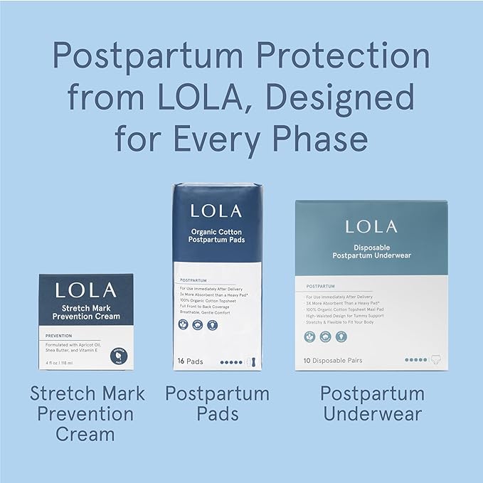 LOLA Stretch Mark Prevention Cream with Hydrating Body Oil for Skin Elasticity - Gentle Hypoallergenic Maternity Self Care Formula - Cocoa Butter Scar Cream & Collagen Support - 4 Fl Oz