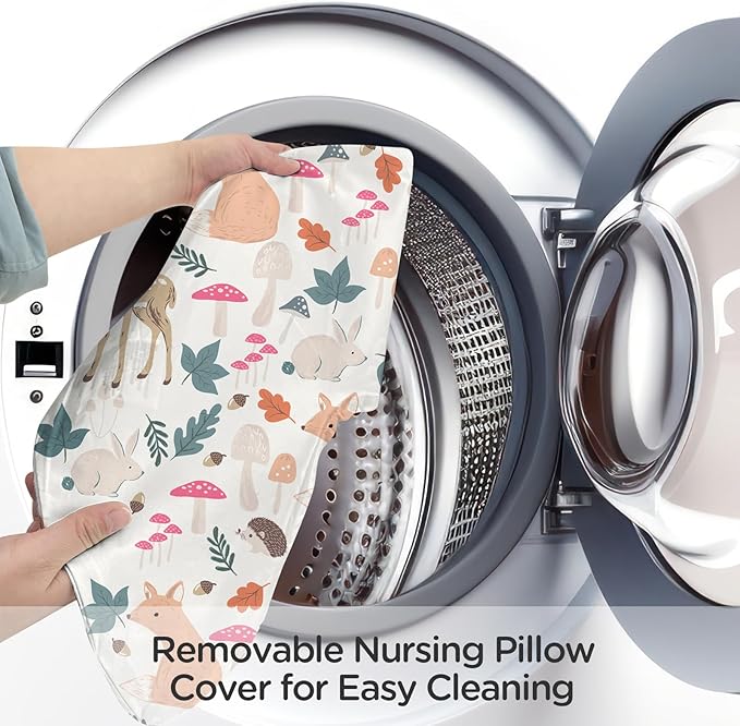 Little Grape Land Nursing Pillow, Breastfeeding Pillows, Baby Support Pillow for Nursing, Bottle Feeding, Tummy Time with Machine Washable Cover & Breathable Filling(Woodland Friends)