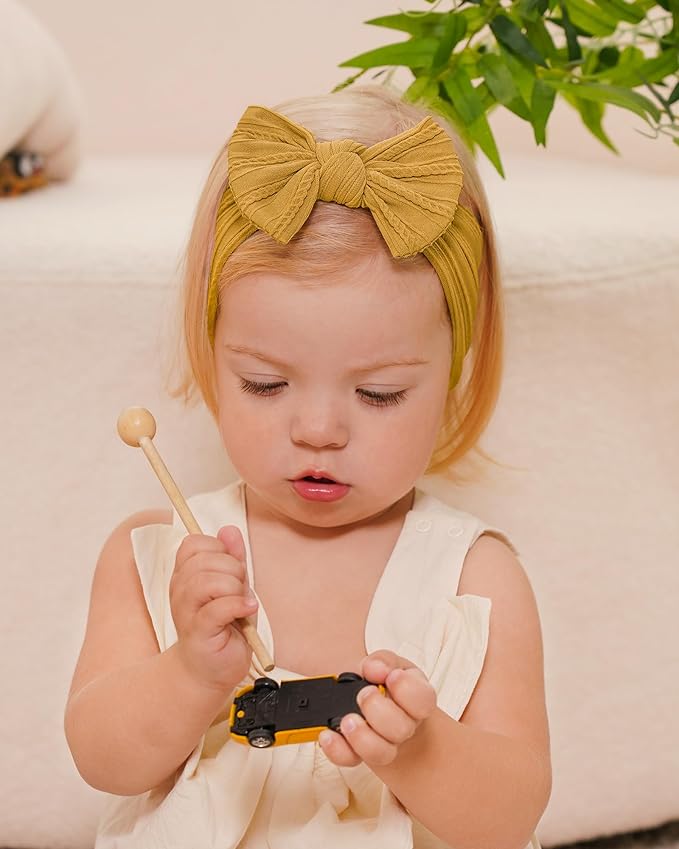 jollybows 6pcs Baby Nylon Headbands Hair Bow Elastics Hairbands Hair Accessories for Baby Girls Newborn Infant Toddlers Kids (Natural colors)