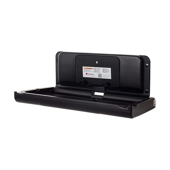 Foundations Ultra Horizontal Wall Mounted Baby Diaper Changing Station, Oversized Changing Surface, Plastic with Heavy Duty Stainless Steel Hinge - Black (200-EH-02)