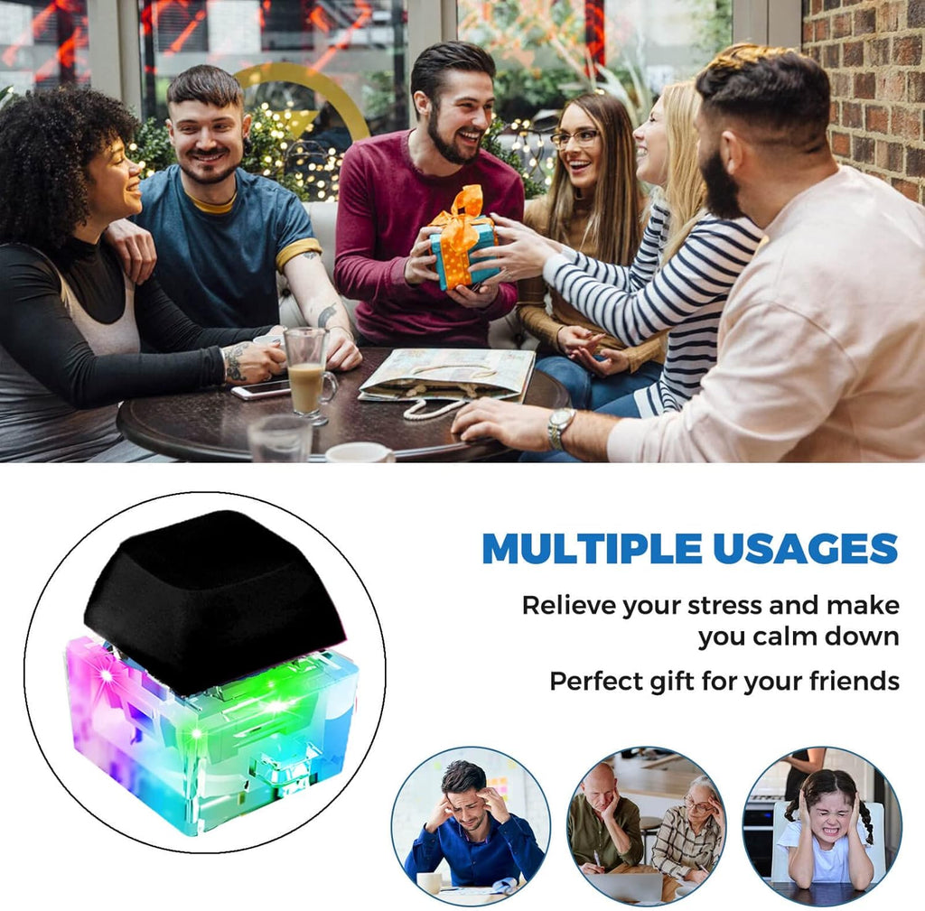 Keyboard Fidget Toys, Keyboard Fidget Keychain Keyboard Decompression Toys Keyboard Fidget Toy Button Stress Relief Gifts for Adult and Kids,Finger Clicker Toys,ADHD Toy,Cool Fidgets(LED Light-Black)