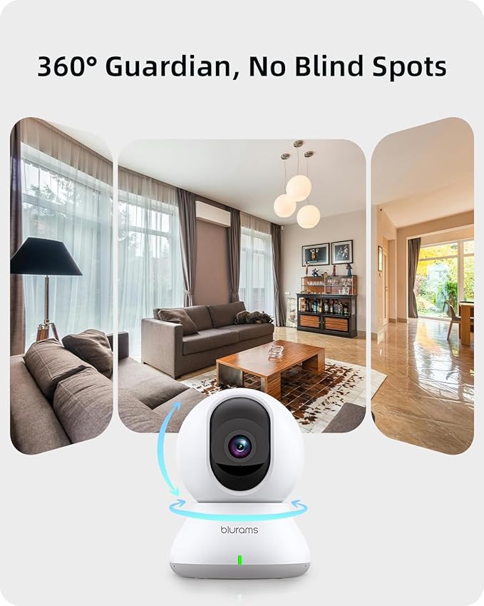 blurams Security Camera 2K, Baby Monitor Dog Camera 360-degree for Home Security (White + 64GB TF Card)