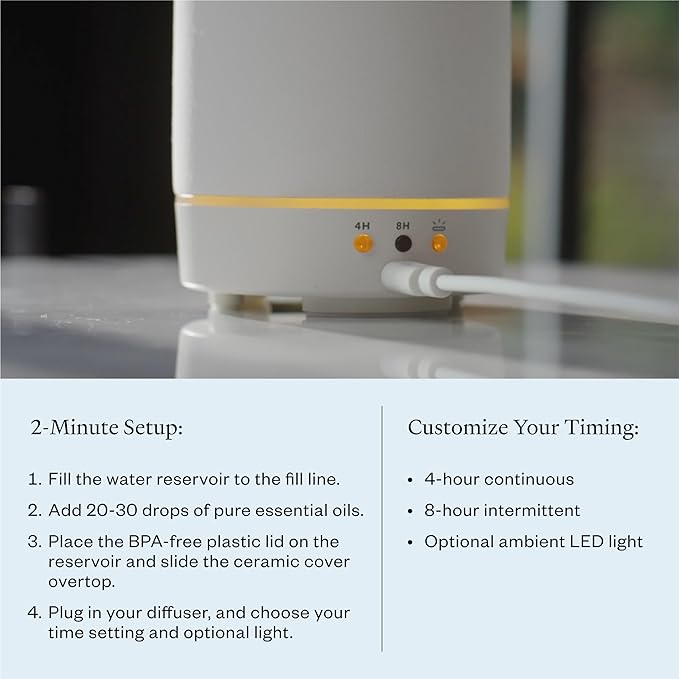 Vitruvi Stone Diffuser, Ceramic Ultrasonic Essential Oil Diffuser for Aromatherapy | Ceramic Diffuser, Diffusers for Home, Oil Diffuser, Housewarming Gift | White, 90ml Capacity