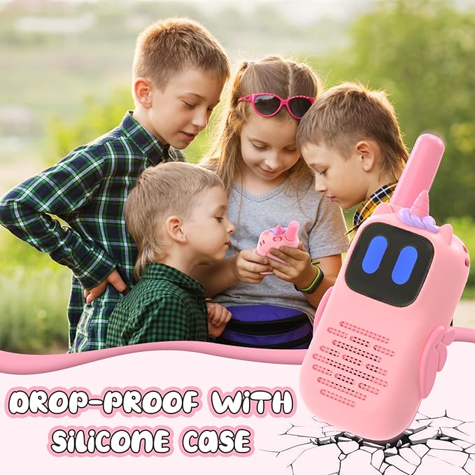 Pink Walkie Talkies with Silicone Cover, Toys for 3-8 Year Old Girls Boys, Kids Walkie Talkies 1000FT Range 2 Way RadioToy Christmas Birthday Gifts for 6-10 Year Old Girls Boys