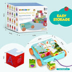 56PCS Building Blocks, Alphabet & Number Stacking Blocks for Toddlers with Storage Pull Toy Car & ABC Cards, Preschool Early Learning & Educational Toys, Baby Kids Birthday STEM Toys 3 4 5 6