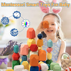 39PCS Montessori Wooden Stacking Rocks Toys Colorful Stacking Stones Building Blocks Games Sensory Toy for Toddlers Educational Learning Toys for 1 2 3 4 5 6 Years Old Kids