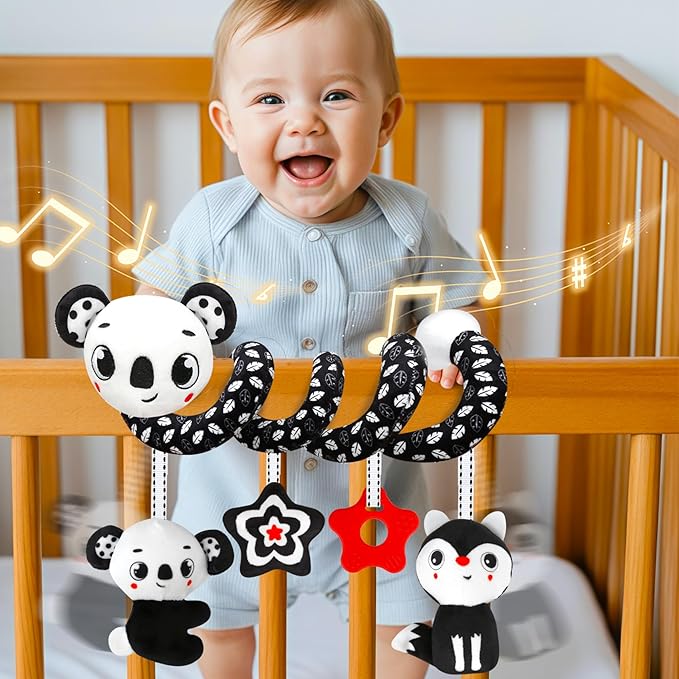 Black and White High Contrast Baby Toys - Sensory Infant Hanging Carseat & Stroller Toy for Newborns 0-6,6-12Months Perfect Easter Birthday & Baby Shower for Babies Boys Girls
