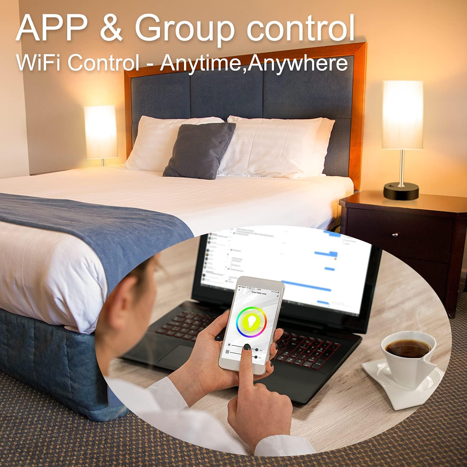 Bedroom Lamp with Smart RGB LED Bulb, Multicolor Changing Table Lamp for Bedroom with 2 USB Port, Dimmable Bedside Lamp Work with Alexa, Smart Nightstand Light for Living Room Sync with Music(2.4GHz)