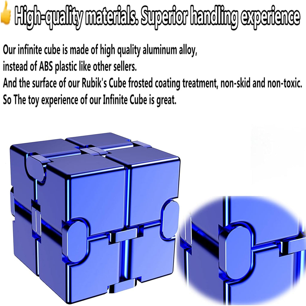 Fidget Toys Metal Infinity Cube Anxiety Stress Relief Toy for Adults Aluminum Alloy Material (Blue)