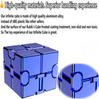 Fidget Toys Metal Infinity Cube Anxiety Stress Relief Toy for Adults Aluminum Alloy Material (Blue)