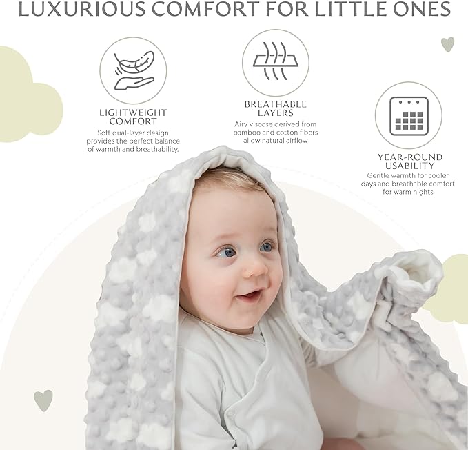 Ultra-Soft Baby Blanket - Lightweight & Breathable, Neutral Newborn Designs, Cloud Baby Crib, Infant, Toddler - 47"x47" Large