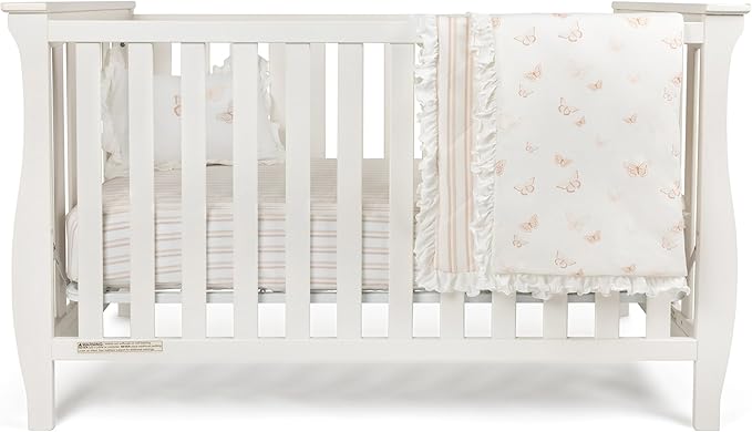 Ely's & Co. Crib Bedding Set for Girls, Toddler Bedding Set, 5 Piece Set - 2 Fitted Crib Sheets/Toddler Bed Sheets, Quilted Comforter and Decorative Pillow with Insert, Butterfly + Stripe Collection