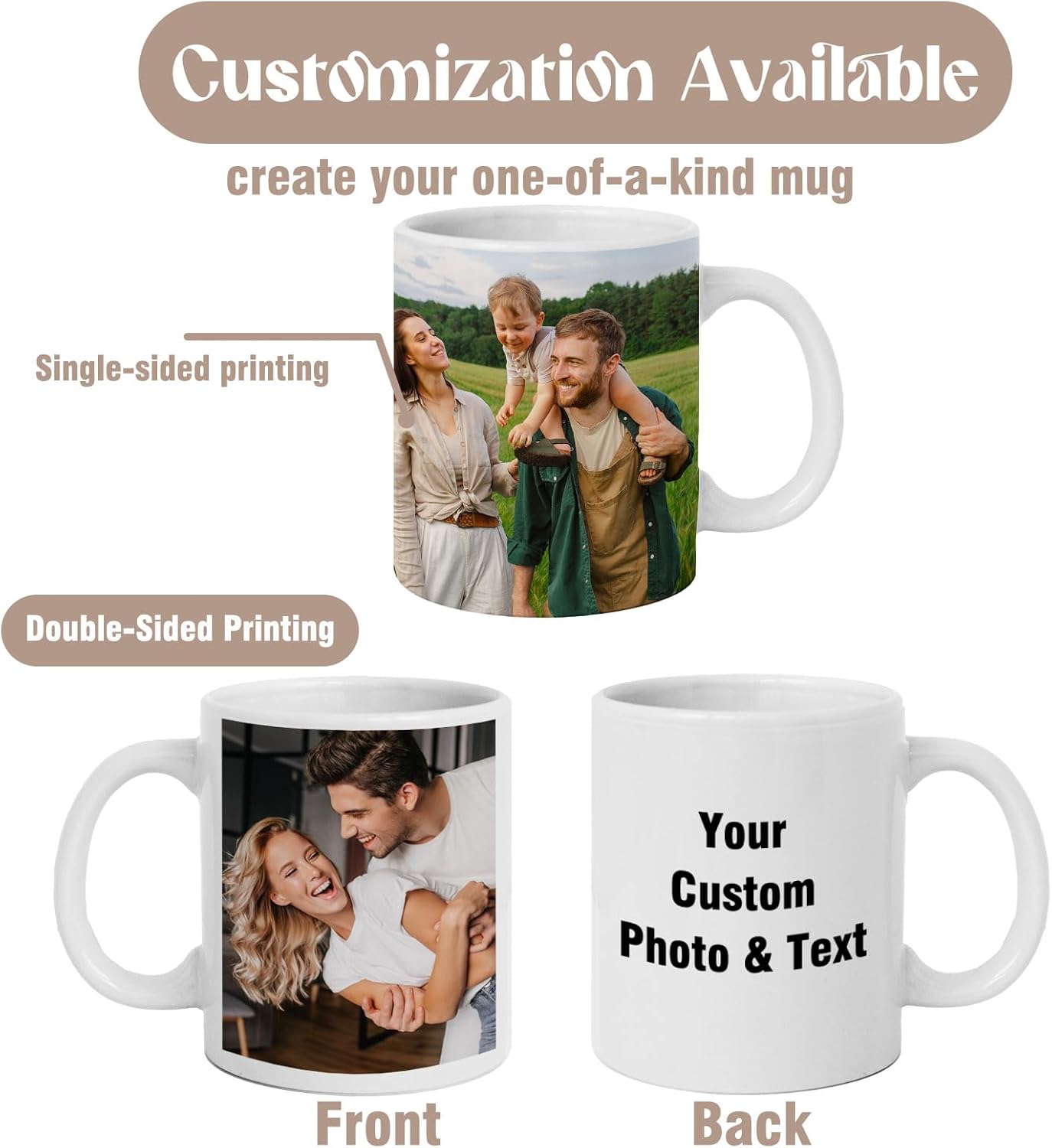Custom Photo & Text Mug Add Personalized Text, Upload Your Image Personalized 11.5oz Mug Choose From Various Designs The Suitable Gift for Parents (C04 SIX PHPTO)