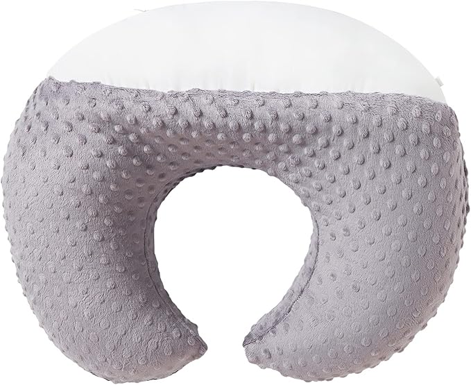 Nursing Pillow and Positioner Breastfeeding and Bottle Feeding, Propping Baby, Tummy Time, Sitting Support, with Removable Polyester Cover, dots Fabric, for Baby Boy Baby Girl (Rose Gray)