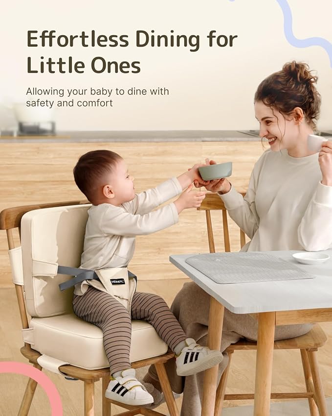 HOMEAL Toddler Booster Seat for Dining Table, Adjustable Kids Breathable Booster Seat for Kitchen, Beige